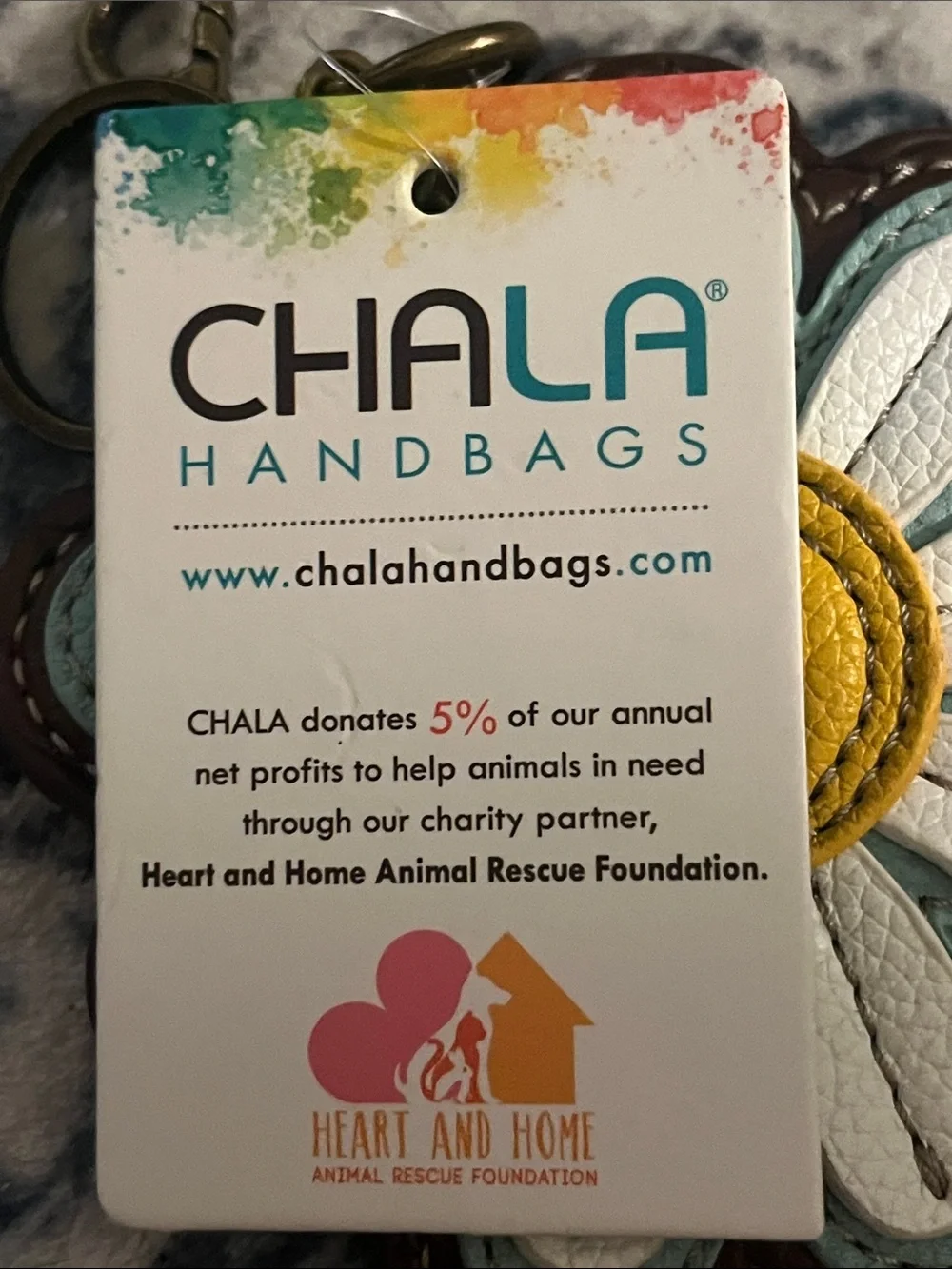 Chala Floral Daisy Keychain Wallet - White, Yellow, Light Blue, Orange, Brown
